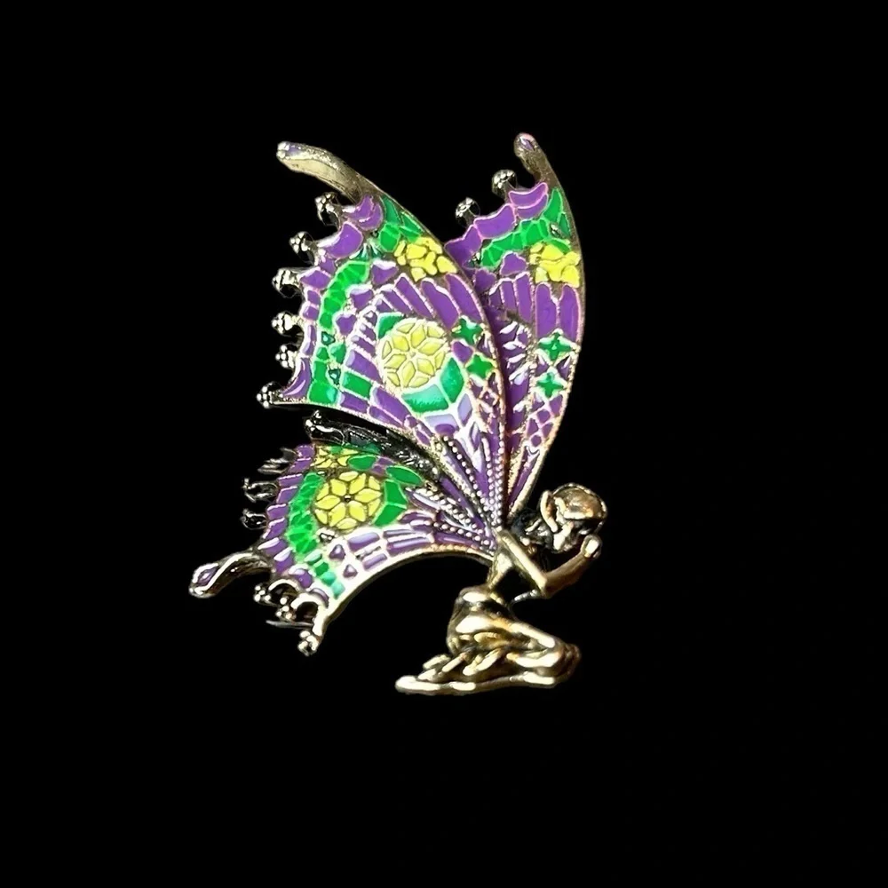 Fairy Brooch Kneeling Praying  Demential Colorful Wings Feminine Fairycore Pin